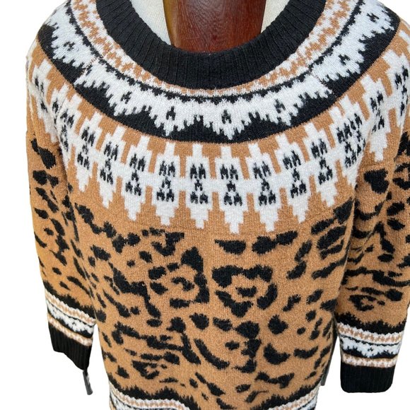 Torrid Womens Leopard Fair Isle Scandanavian Nordic Sweater Black Brown Size 1 - Picture 5 of 11